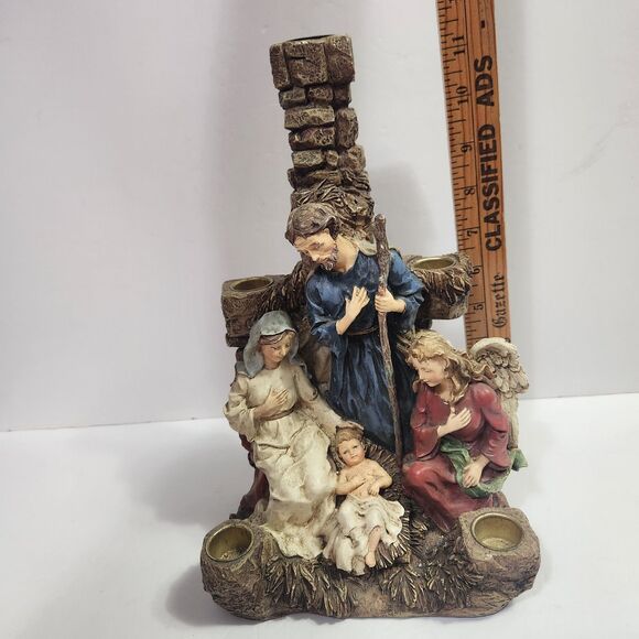 Nativity 5 Candle Holder Christmas Centerpiece Decor Manger Scene Resin - Picture 4 of 9